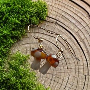 Honey Brown and White Mushroom Earrings